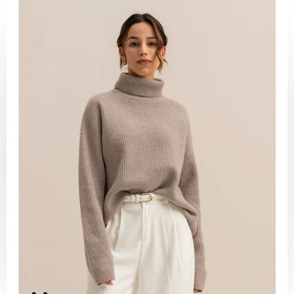 LILYSILK Women's Ribbed Turtleneck Wool Sweater Cream Size M - Picture 4 of 12